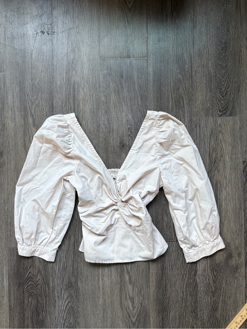 Abercrombie & Fitch Cream Twist Front Puff Sleeve Blouse | Preppy